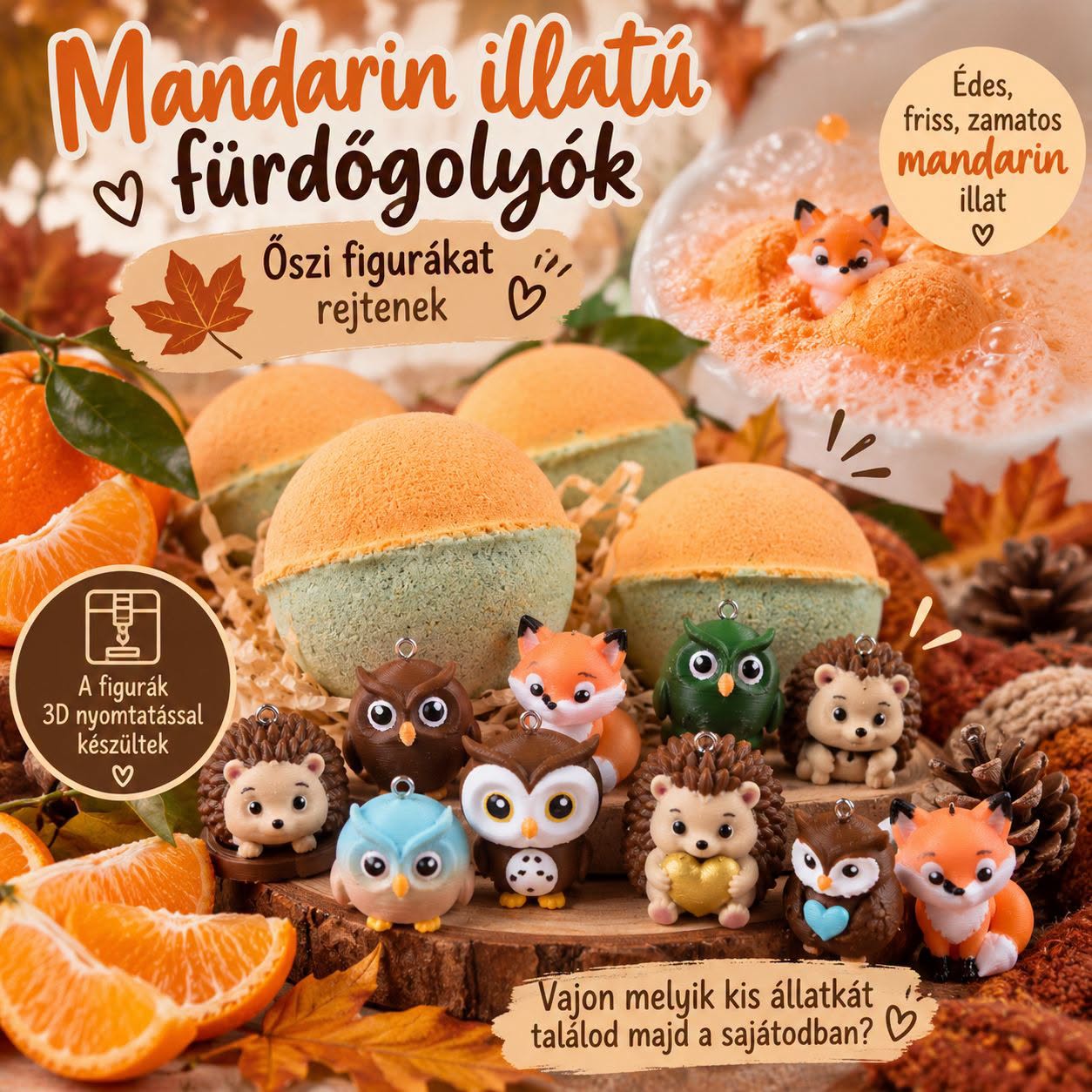 őszi_állatok01 Ajándékot rejtő fürdőgolyó - Őszi állatok - Image 1